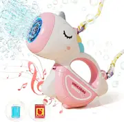 Bubble gun, electric bubble blower, bubble toy for kids, bubble machine with soap solution for birthday, wedding, pink
