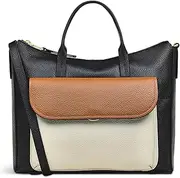 [RADLEY] London Womens Colebrook Close Leather Colourblock Ziptop Satchel Bag in Black Tan and Cream, Black
