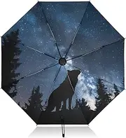 [PDZRMY] Forest Wolf UV Protection Travel Umbrella Compact for Rain and Sun - Auto Open and Close UPF 50+ Windproof Portable 46” Sun Umbrella for Women and Men