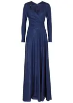 Talbot Runhof Wrap-effect Metallic Gown - Dark Blue - 38 (UK12 / M) 38 (UK12 / M)