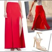 Bcbgmaxazria Bentley Red Berry Double split Slit Long Maxi skirt New XS 4