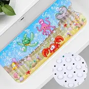 Dazhtu Baby Bath Mats Non Slip Anti Mould 100x40cm Bathtub Mats Extra Long Bath Shower Tub Mat with Suction Cup and Drain Holes,Sea Turtle Cartoon Kids Bath Mat,Machine Washable,for Bathroom Floor
