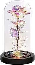 TOJUNE Glass Preserved Eternal Rose, Birthday for Her Women Gold Foil Artificial with DIY Led Light, Beauty and The Beast Dome, Mother's Day Valentine's Mom Gift from Daughter (Colorful)