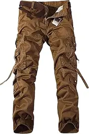 [Generic] Men's Casual Relaxed Hiking Cargo Pants Outdoor Ripstop Tactical Pants Utility Combat Work Pants with 8 Pockets, Yellow, 30