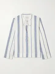 [Matteau] Matteau - Fisherman Striped Cotton-blend Gauze Shirt - White - 2 2 White