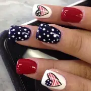 Independence Day Press on Nails Short Wave Points Square False Love Heart Flag