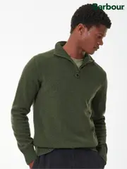 Barbour® Olive Green Lambswool Quarter Zip Jumper (446906) | $244