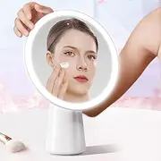 LED Makeup Mirror with Sunscreen Tester - HD Magnification Mirror with Adjustable Brightness, Type-C Rechargeable 2000mAh, Portable for Travel & Home