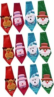 [Amosfun] 3sets Necktie Christmas Decorations Christmas Sequin Tie Santa Elk Bear Patterns Luminous Boys and Girls Adults 4pcs*3