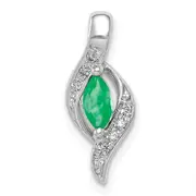 14k White Gold Real Diamond and Marquise Emerald Pendant