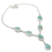 Green Amazonite Gemstone Handmade 925 Sterling Silver Jewelry Necklace Sz 18"