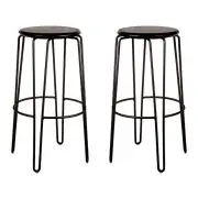 Set of 2 - Storo Bar Stool 75cm - Black Frame - Black Timber Seat