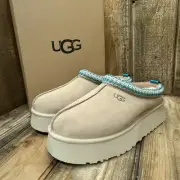 UGG TAZZ PLATFORM SLIPPER WOMENS US 8 ~ DRIFTWOOD WHITE PEPPER ~ SUEDE / WOOL