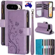 For Google Pixel 9 Pro XL 8 7 6 Pro 8A 7A 6A Zip Case Leather Wallet Flip Cover