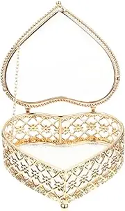 Ornament Storage Container Vintage Glass Jewelry Box Wedding Heart Jewelry Rings Bracelet Case Organizer Decorative Hollow Jewelry Display Box Gifts Ring Gift Box