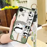Phone Case Compatible with iphone16e/ip16e, Waterproof Soft case Panda Anti-dust Dirt-Resistant Wrist Strap Protective Back Cover Durable Cute