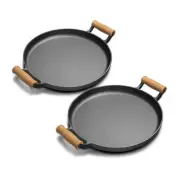 Soga 2X 31Cm Cast Iron Frying Pan Skillet With Wooden Handle No Lid