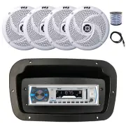 Pyle Marine Receiver,Spa Bezel,Adapter, Antenna,Wire, 4x 8'' 320W White Speakers