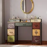 VASICAR Dresser for Bedroom with 9 Drawers & 2 Open Shelves, Fabric Storage Cabinet, Chest of Drawers, Long Dresser for Closet, Wooden Top & Metal Frame, Pattern