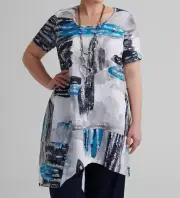 New Taking Shape French Linen Into The Blue Tunic Moody Blues Plus Size 16 $169