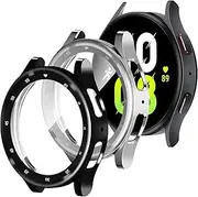 (2 Pack) T Tersely Protective Case Cover for Samsung Galaxy Watch 5 Pro, Full Cover Screen Protector Case TPU Ultra Clear Soft Slim for Samsung Watch (Black+Silver)