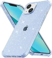 Svanove for iPhone 13 Mini Case Clear Glitter, Cute Sparkle Bling Sparkly Shiny Cover for Women Girly Aesthetic Design, Transparent Thin Slim Flexible Soft TPU Bumper, Non-Yellowing, Light Blue