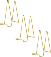 Large Plate Holder Display Stand - 12 inch Super Tall Big Plate Stands for Heavy Duty Display - Metal Picture Frame Stand - Tabletop Easel Stand for Decorative Platter | Plaque | Book - 3 Pack - Gold
