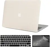 Compatible with 2022-2025 MacBook Air 13.6 Inch Case with Touch ID, M4 A3240 M3 A3113 M2 A2681, Smooth Classic Braided Pattern Hard Shell Case with Keyboard Cover & Screen Protector, White