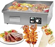 Commercial Electric Griddle, Nonstick Teppanyaki Grill with Adjustable Temp (50-300°C/120-570°F), Stainless Steel Flat Top Countertop Grill, Frying Pan for Pancakes, Burgers & Steak