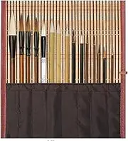 15 Piece Chinese Calligraphy Brush Set with Roll-Up Bamboo Holder, Professional Sumi Brushes Different Sizes Writing Brush for Watercolor Ink Painting Drawing Art Supplies (Burlywood)