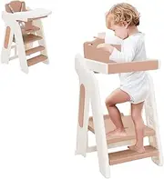 Foldable Toddler Leaning Tower Kitchen Step Stool, Kids Adjustable Height Montessori Learning Helper with Handle & Food Tray for Bathroom, Easy to Convert to Highchair & Armchair