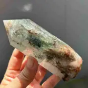 0.34kg Natural Ghost Quartz Obelisk Reiki Crystal Wand Point Tower Decor + Stand