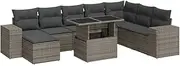 vidaXL 9 Piece Outdoor Modular Grey Poly Rattan Sofa Set with Cushions - Adjustable Table and Storage for Patio/Garden
