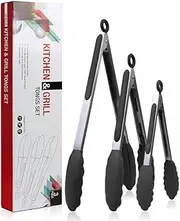 3 Pack Kitchen Tongs,Premium Silicone BPA Free,Food Tongs with Non-Slip Silicone Tips and Grip for Cooking, Baking and BBQ(18cm & 23cm & 30cm) ﻿ (3 Pack Silicone Tongs)