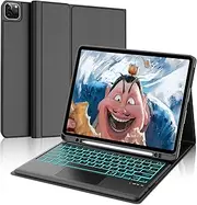 Case with Keyboard for iPad Pro 12.9 (6/5/4/3 Gen), 7 Colours Lighting, Multi Touch Trackpad, German QWERTZ Magnetic Detachable Bluetooth Keyboard for iPad 12.9 Inch, Black