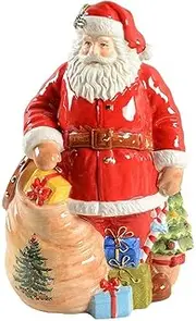 [Spode] Christmas Tree Santa Cookie Jar - 12" Dolomite Christmas Cookie Jar with Lid for Treats - Santa Candy Jar for Kitchen Counter, Festive Kitchen Decor, Seasonal Cookie Container,