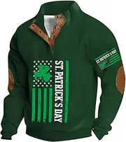 [Miekld] Men's Polo Shirts for Men Saint Patrick's Day Long Sleeve Stand Collar Oversized Irish Shamrock Graphic Sweatshirts