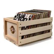 New CROSLEY LP RECORD STORAGE CRATE NATURAL WOOD RETRO DESIGN