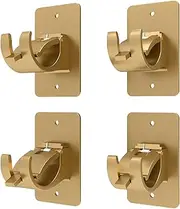 4PCS No Drill Curtain Rod Brackets, Self-Adhesive Curtain Rods No Drilling, Universal Plastic Nail Free Adjustable Curtain Rod Holders, Curtain Hooks for Rod Less Than 1.57 Inch Diameter (Gold)