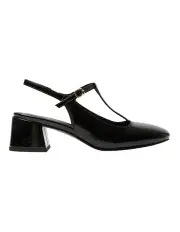 [Jane Debster] Lotus Heeled Leather Shoes in Black Patent