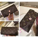 LV- LOUIS VUITTON EMILIE原花粉紅小花M64202釦式 長夾