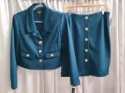 Shelby Rose New York Skirt 2 Piece Teal Blue Size Medium Size 8 Gold Buttons