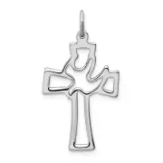 Sterling Silver 925 Polished Cut-out Dove Latin Cross Charm Pendant