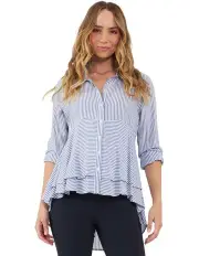 Stripe Layered Peplum Shirt in Navy Multi