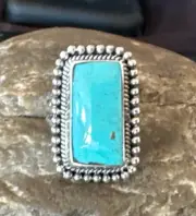 Blue Turquoise #8 Navajo Sterling Silver Ring Size 6 18827