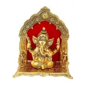 Handmade Lord Ganesha Seated with Arch Around Antique Golden Finish Statue