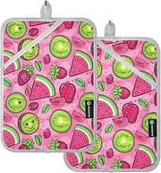 Large Pot Holders Heat Resistant Cute Peach Watermelons Kiwis Strawberries Potholders with Pockets Hot Pot Holders Oven Mitts 2 Pack
