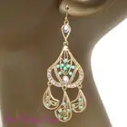 Chic Mint Turquoise Fiilgree Gold Drop Chandelier Earrings w/ Swarovski Crystals