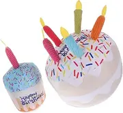 SUPVOX Cartoon Birthday Cake Cat Toys Plush Kitten Chew Toys Squeaky Pet Plaything