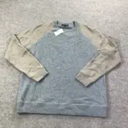 Brooks Brothers Sweater Mens XL Gray Tan Italian Yarn Raglan Crewneck Wool Blend